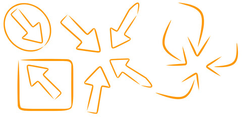 Obraz premium A collection of hand-drawn arrows. Different types of arrows pointing in different directions. A collection of colorful arrows.