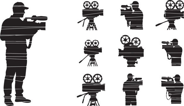Silhouette of cameramen at work in studio setting