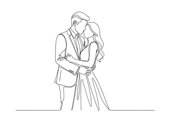 Obraz premium Continuous line drawing of a romantic couple embracing each other with marriage