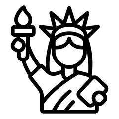 Statue of Liberty outline icon. robed figure with torch and crown. American freedom and democracy. New York and landmark © andinur