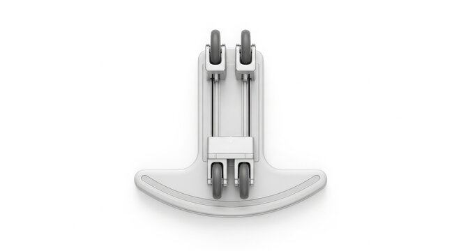Top Down View of White Medical Hardware Mobility Base with Precision Castor Wheels and Sleek Industrial Design