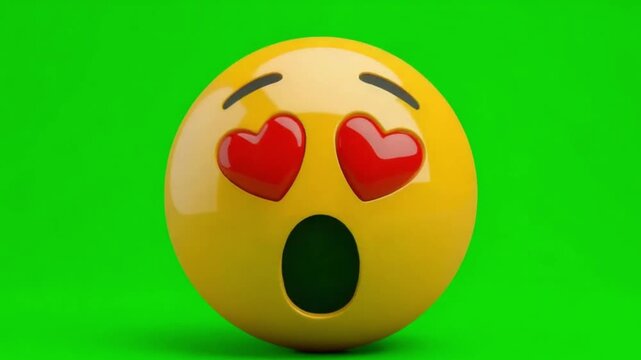 Heart Eyes Emoji Face on Green Screen 3D Animation