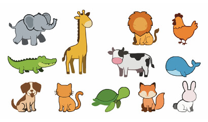Fototapeta premium Cute animal cartoon vector collection wildlife farm and pets