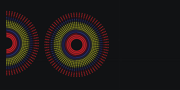 Abstract vector design featuring a glowing red fire flame pattern with round circles and light energy rings on a black wallpaper space background