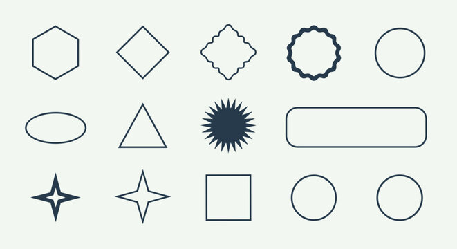 Selection of basic geometric outlines including square circle triangle star and hexagon for use in graphic design and web layout.