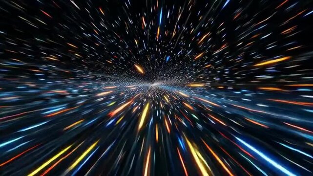 Vibrant colorful light trails speeding through space.
