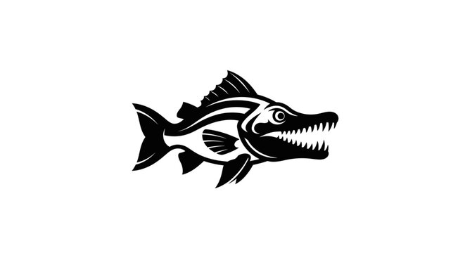 Black and white piranha fish head.