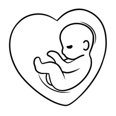 Fototapeta premium A simple line art illustration of a fetus nestled within a heart shape. Perfect for themes related to pregnancy, family, healthcare, and new beginnings.