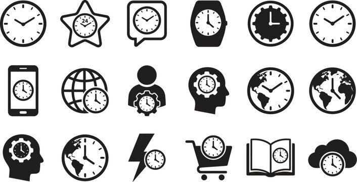 Clock icons black vector