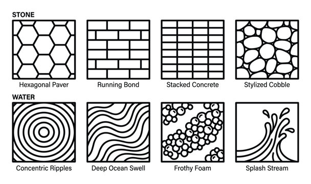 Hexagonal paver stone pattern graphic design elements.