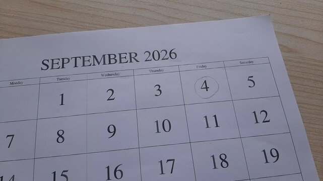 marking 4 September 2026 date on the calendar	