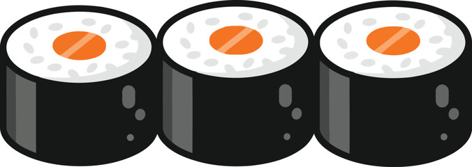 Three delicious sushi rolls with salmon and seaweed in a simple flat vector art style for restaurant menu design © SAIF820