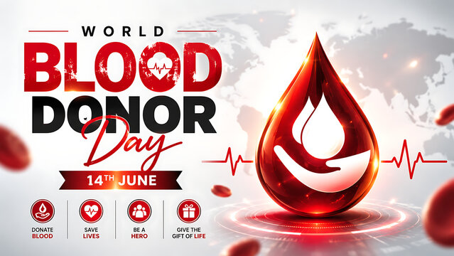 World blood donor day poster with red drop blood donor day 2026, world blood donor day 2026, blood donation, world blood donor day, blood donor day,  june 14