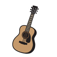 Obraz premium Minimalist vector illustration of a brown acoustic guitar in simple outline style, suitable for music schools, band icons, entertainment, and art designs.