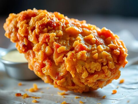 Crispy fried chicken wing, up close, satisfying crunch audible, pure delight,  snack,  eating