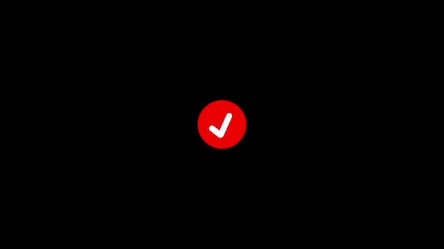 Red Circle with a White Check Mark Symbol Indicating Success or Confirmation on a Black Background