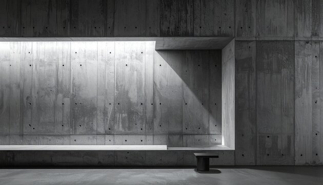 Brutalist concrete wall niche illuminated by indirect LED lighting in a modern architectural setting.
Raw concrete textures and dramatic shadow contrast create a calm gallery-like atmosphere.