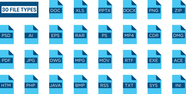 File Type Icons Vector Set - Different File Formats - Document, Image, Video, Code and Archive Formats