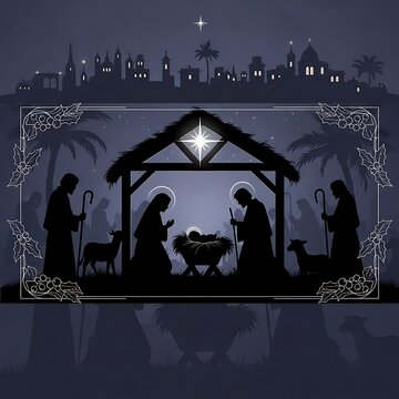 Christmas Nativity Scene with Holy Family.