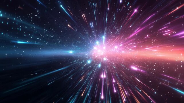 Cosmic Dance of Light: An abstract representation of interstellar travel or a vibrant display of energy, with streams of light radiating outward, creating a sense of movement and wonder. 