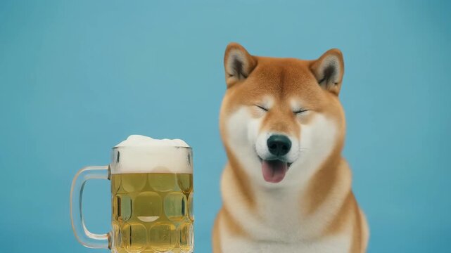 Smiling Shiba Inu Dog with a Mug of Beer 4K Generative AI