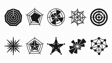 Solid black icon set of stars badges and geometric shapes for award rating review quality success magic © Broke Stoke