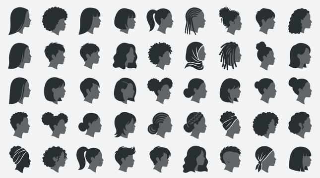 Collection of diverse African American female hairstyles and profile portraits.