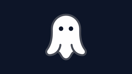 Fototapeta premium Minimalist white ghost icon on dark blue background.