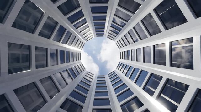 3d rendering of building against the sky, low angle camera, Exterior window structure