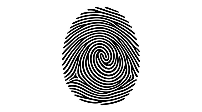 Detailed black fingerprint icon on white background.