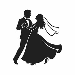 Elegant Wedding Couple Dancing Silhouette Vector