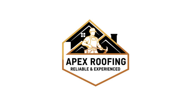 Apex Roofing company logo featuring a roofer silhouette and house design.