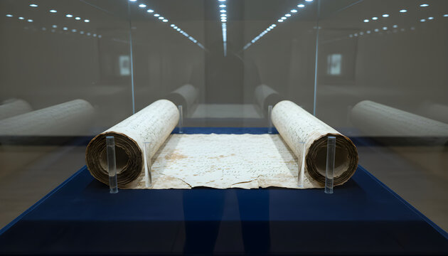 Ancient dead sea scroll manuscript on display in museum