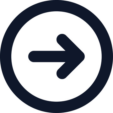 Circle directional arrow pointing right for digital interface and next page navigation