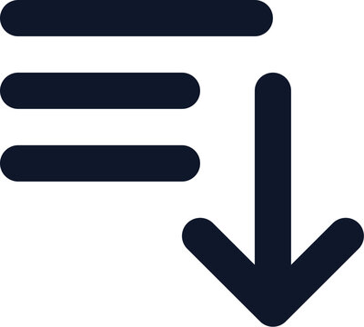 List sorting icon with arrow pointing down for descending order navigation