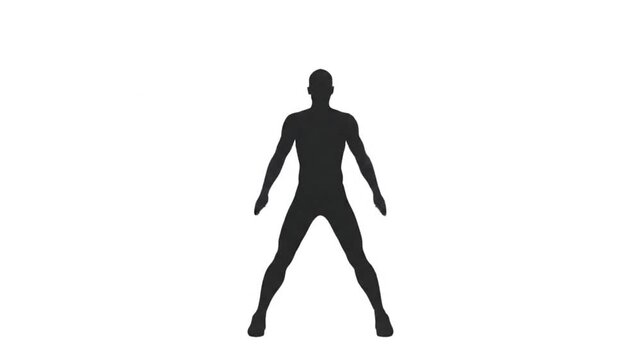 Male silhouette performing jumping jacks fitness exercise on white background