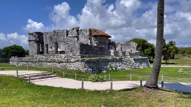 Scenic View of Ancient Mayan Ruins in Tulum Archaeological Zone Mexico
