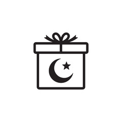 Gift box with crescent moon and star, black outline on white background © Al Creator Hub