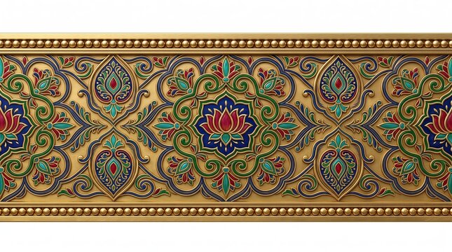 Luxury Indian Ornamental Border With Symmetrical Floral Geometry and Traditional Cultural Heritage Ornamentation