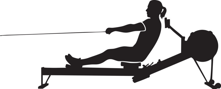 Fitness, Rowing Machine, Exercise Equipment, Silhouette, Vector Illustration