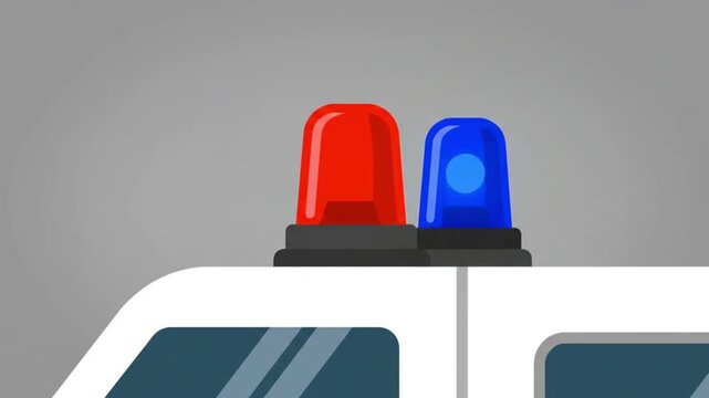 2D Animated Flashing Blue and Red Emergency Sirens on Top of a White Police Car or Ambulance