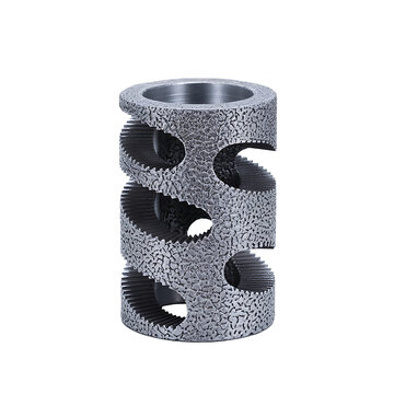 Industrial metal component with unique textured surface and intricate cutouts on transparent background.