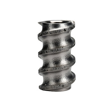 Shiny silver metal screw part with textured surface isolated on transparent background.