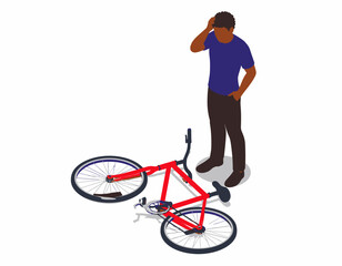 Obraz premium Man Standing Next to Broken Bicycle.
