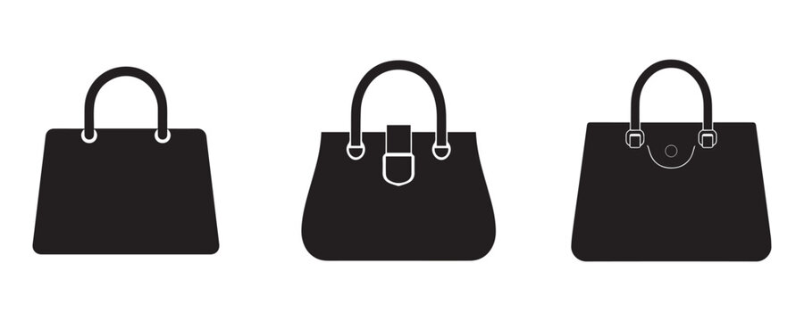 Three black handbags on white background
