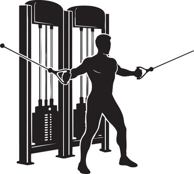 Fitness, gym, workout, exercise, cable machine, vector, silhouette, black, illustration, equipment