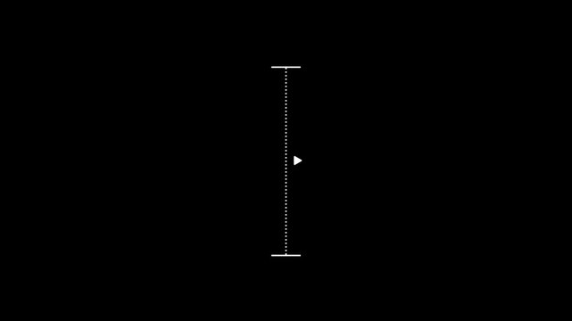 A white dotted vertical line with a small white diamond shape in the center and horizontal white dashes at the and bottom, isolated on a black background