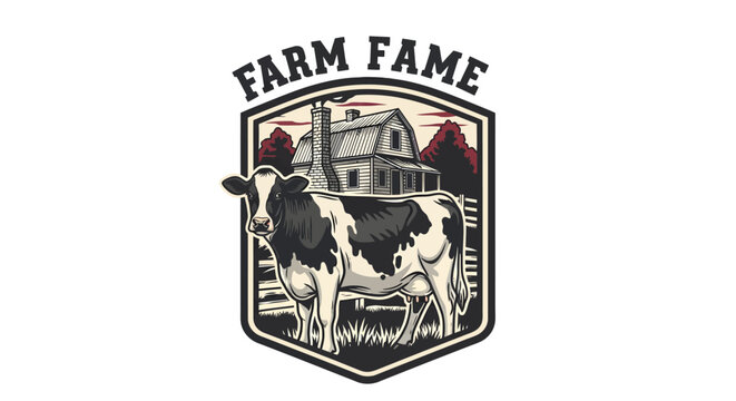 Farm Fame Holstein Cow and Barn Emblem.