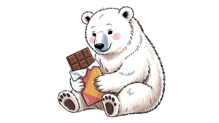 Cute white polar bear cub holding a small honeycomb or brown food block © Ridoy