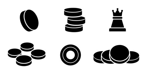 Black and White Chess Pieces and Game Tokens Vector Icons Set, Strategy Game Elements for Board Game Design and Digital Interfaces © Tasmia